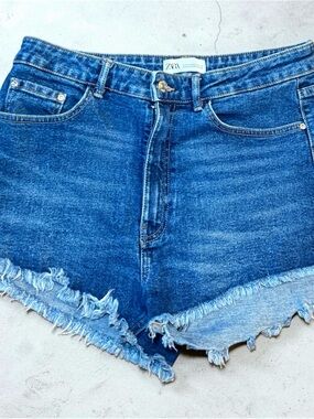 Zara Dark Blue Distressed Denim Cutoff Shorts